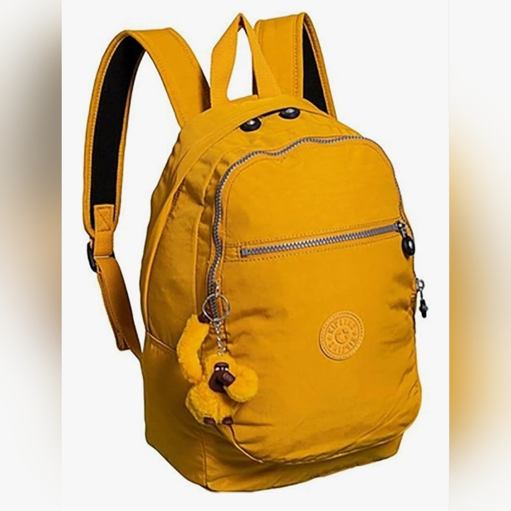 Kipling Mustard Yellow Nylon Backpack with Monkey Charm - Picture 1 of 15